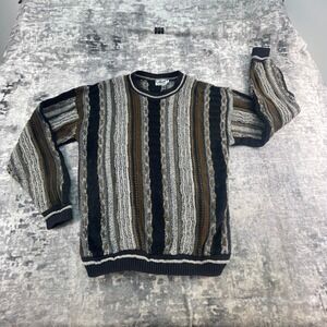 Vtg Lavane NY Mens Large Cosby Style Crewneck Textured Knit Striped Sweater‎
